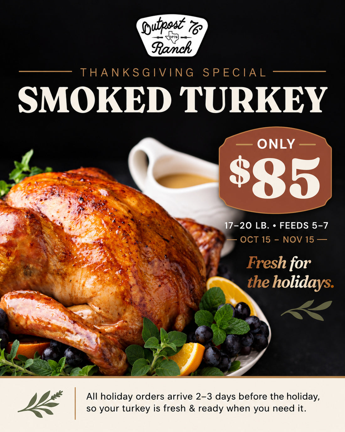 Thanksgiving Smoked Whole Turkey (17–20 lb)